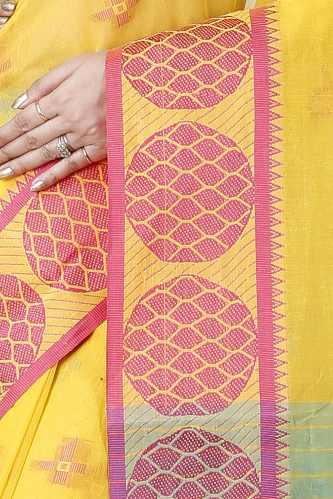 Yellow Pure Cotton Ananda Tant Saree (1078)